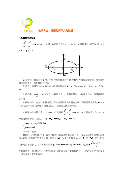 高二数学椭圆的简单几何性质