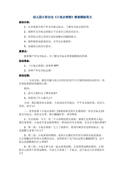 幼儿园小班安全《小兔去春游》教案模板范文