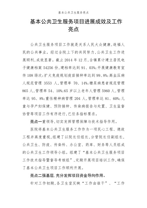 基本公共卫生服务亮点