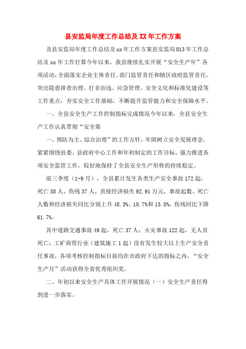 县安监局年度工作总结及XX年工作方案