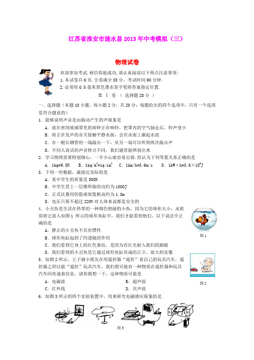 江苏省淮安市涟水县2013届九年级物理模拟试题(三) 人教新课标版