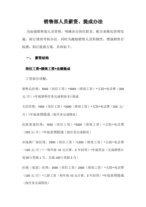 销售人员薪资、提成办法1