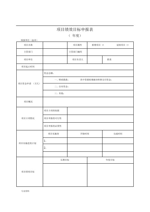 项目绩效目标申报表模板