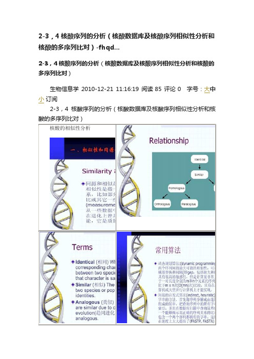 2-3，4核酸序列的分析（核酸数据库及核酸序列相似性分析和核酸的多序列比对）-fhqd...