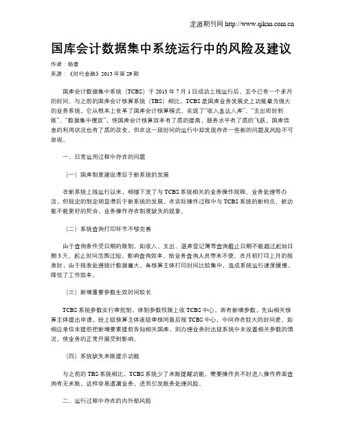 国库会计数据集中系统运行中的风险及建议