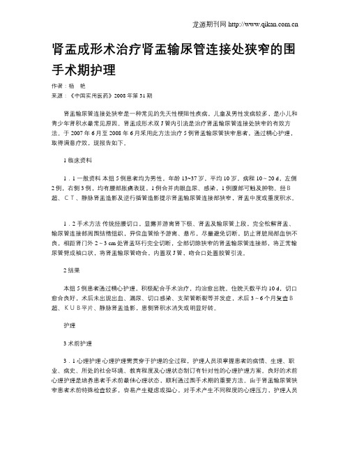 肾盂成形术治疗肾盂输尿管连接处狭窄的围手术期护理