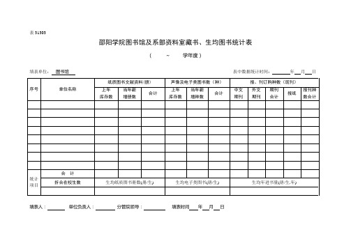 邵阳学院图书馆及系部资料室藏书、生均图书统计表