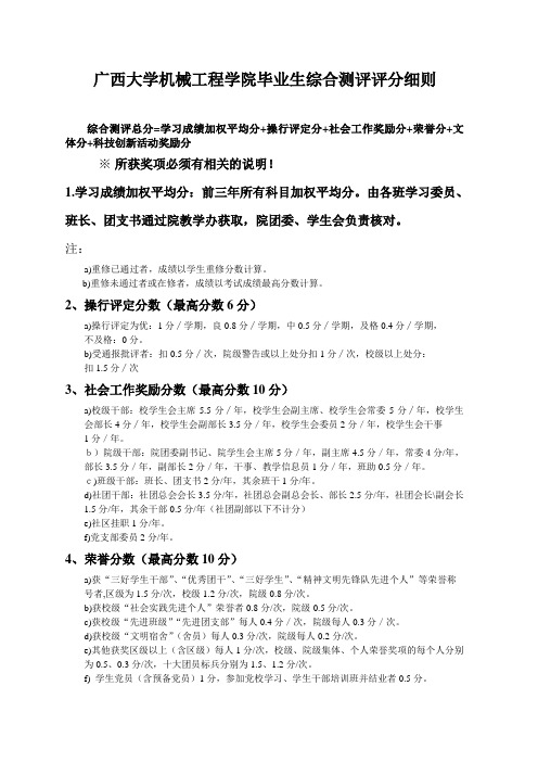 广西大学机械工程学院毕业生综合测评评分细则