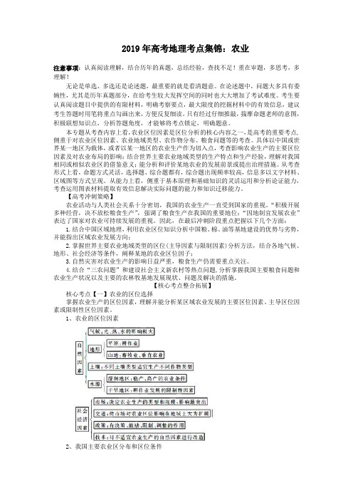2019年高考地理考点集锦：农业