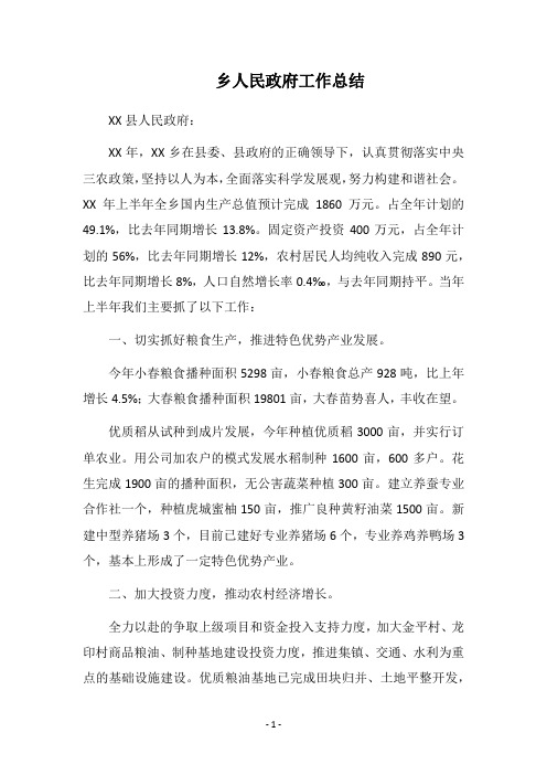 2018乡人民政府工作总结