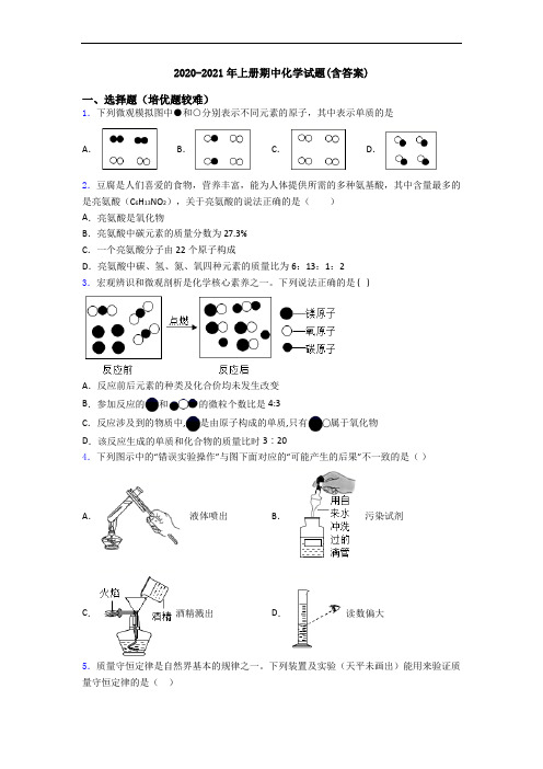 2020-2021年初三化学上册期中化学试题(含答案)