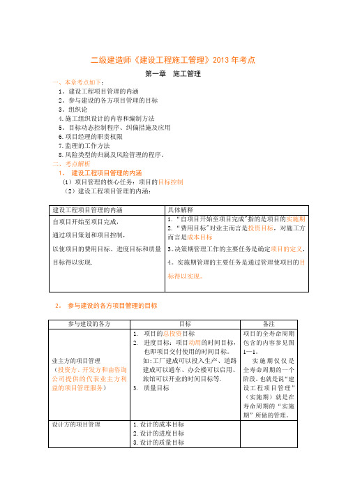 2013年二级建造师《建设工程施工管理》考试重点