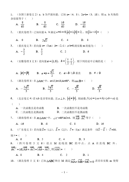2011年平面向量高考题及答案