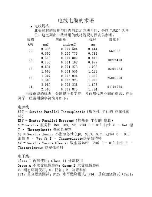 电线电缆的术语