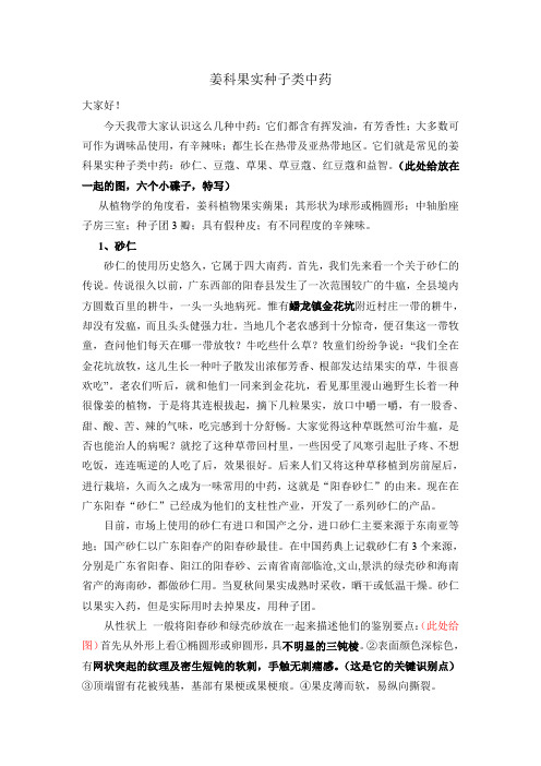 姜科果实种子类中药