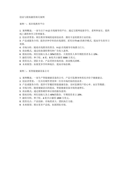 创业与股权融资相关案例