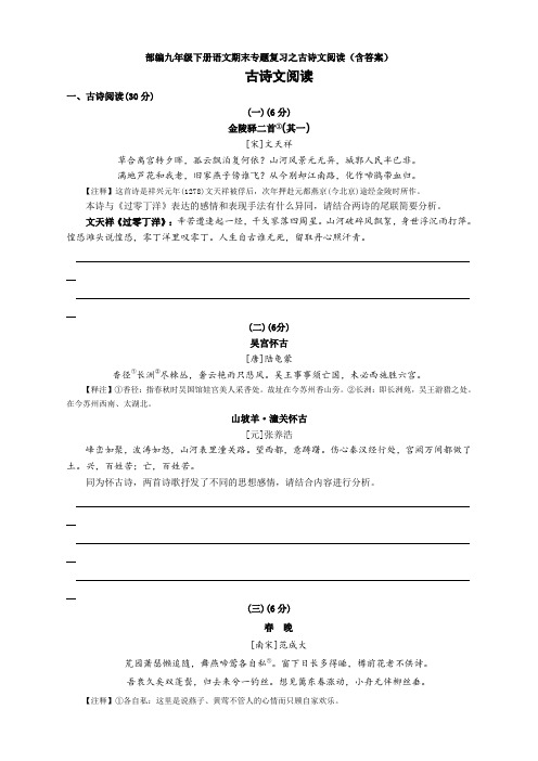 部编九年级下册语文期末专题复习之古诗文阅读(含答案)