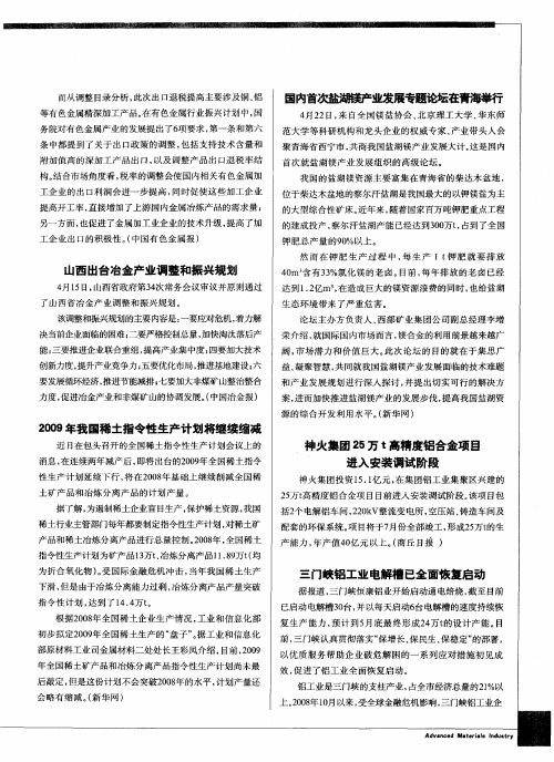山西出台冶金产业调整和振兴规划