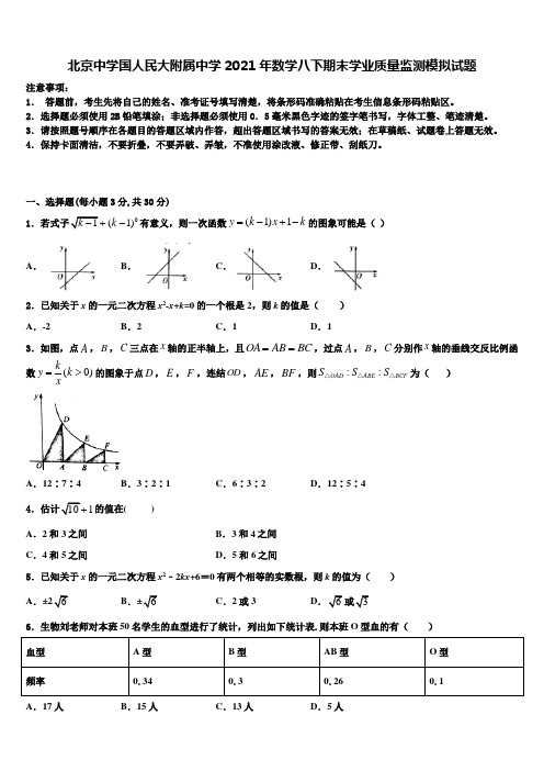 北京中学国人民大附属中学2021年数学八下期末学业质量监测模拟试题含解析