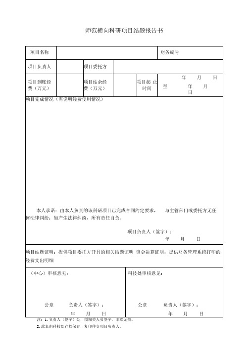 横向科技项目结题报告书