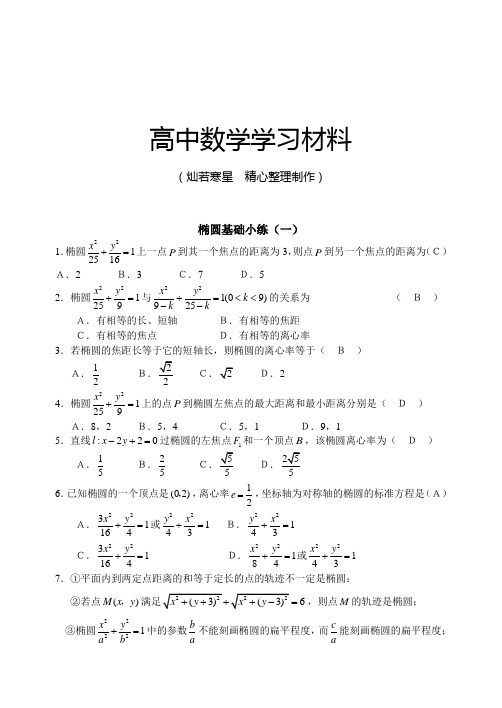 高中数学人教A版选修2-1椭圆基础小练