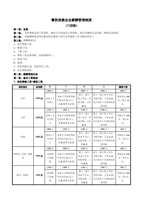 餐饮行业连锁薪酬制度门店