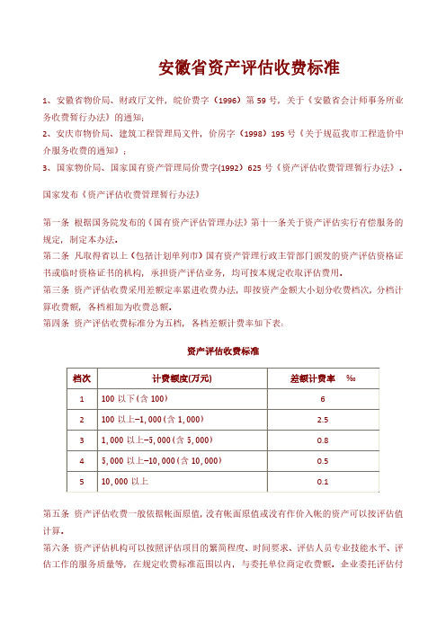 安徽省资产评估收费标准