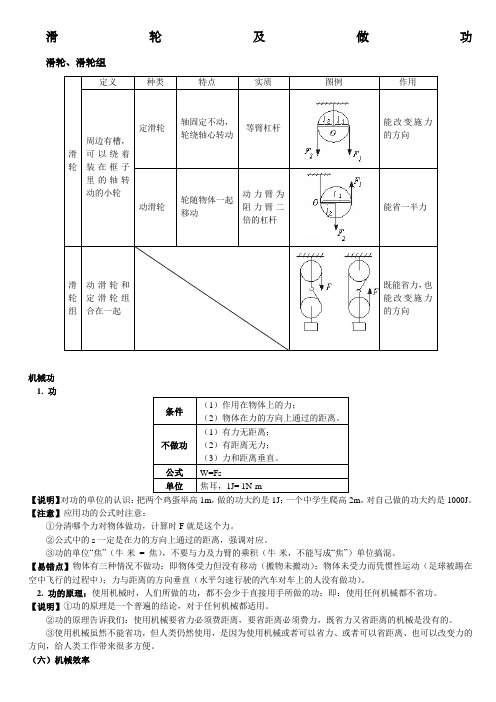 滑轮及做功知识点及习题含答案)