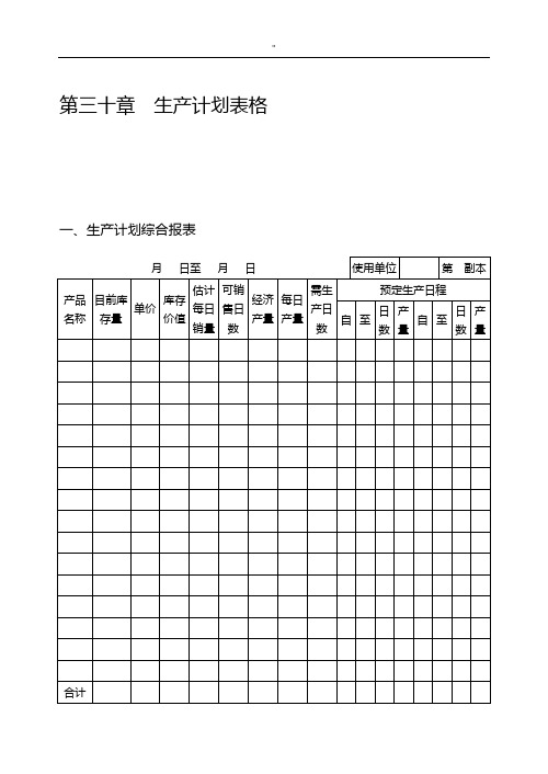 生产工作计划表格大全