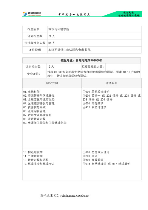 2017年北京大学自然地理学考研辅导班、考研招生目录、考研招生人数