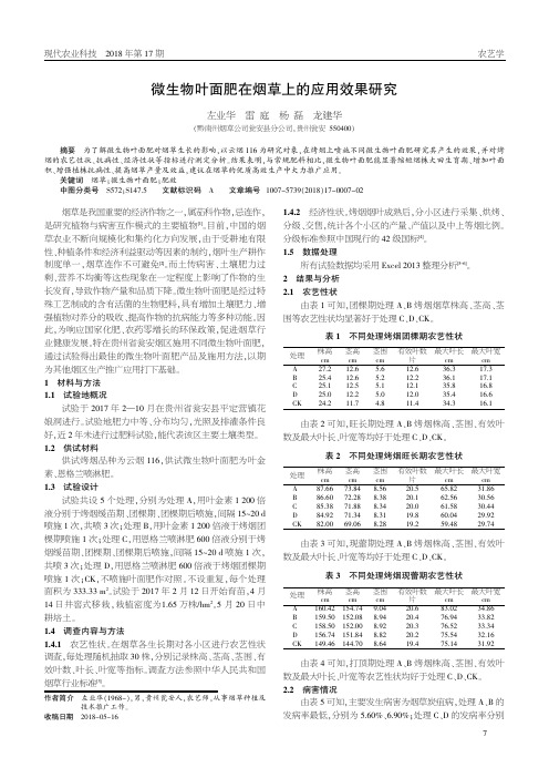 微生物叶面肥在烟草上的应用效果研究