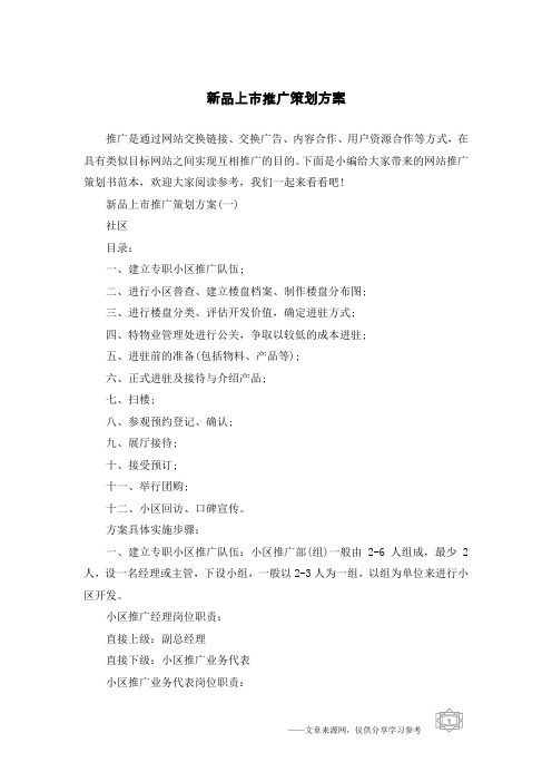 新品上市推广策划方案