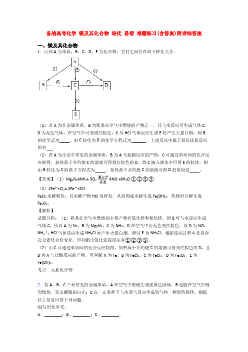 备战高考化学 镁及其化合物 培优 易错 难题练习(含答案)附详细答案