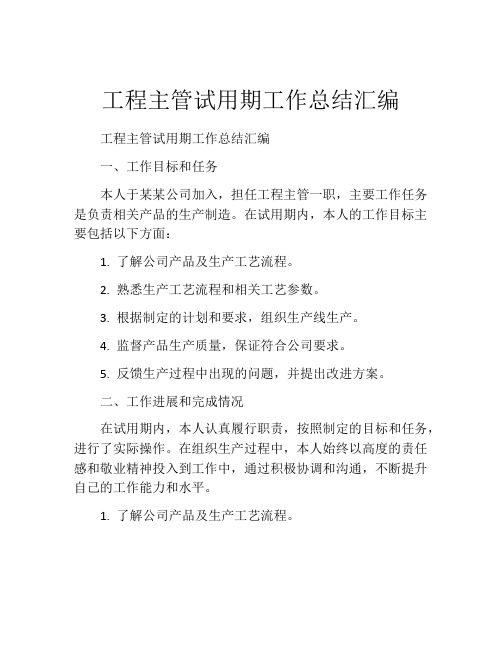 工程主管试用期工作总结汇编