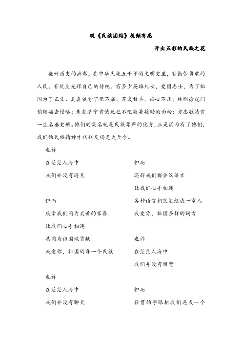 观《民族团结》视频有感 开出五彩的民族之花