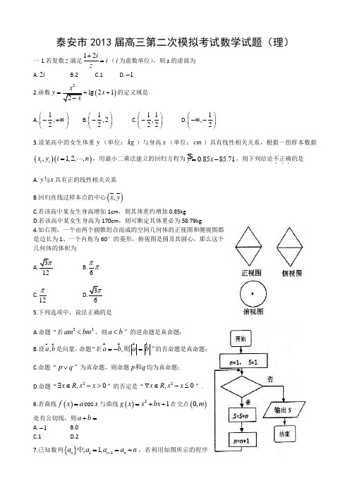 2013泰安二模理科数学试题