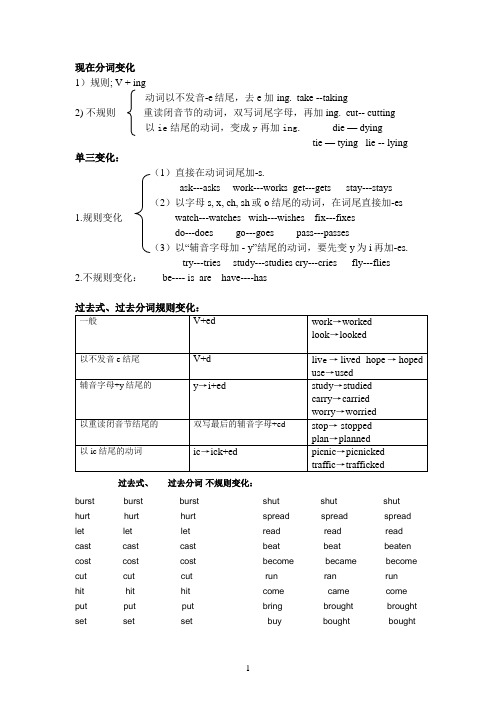 高中过去式、过去分词、现在分词