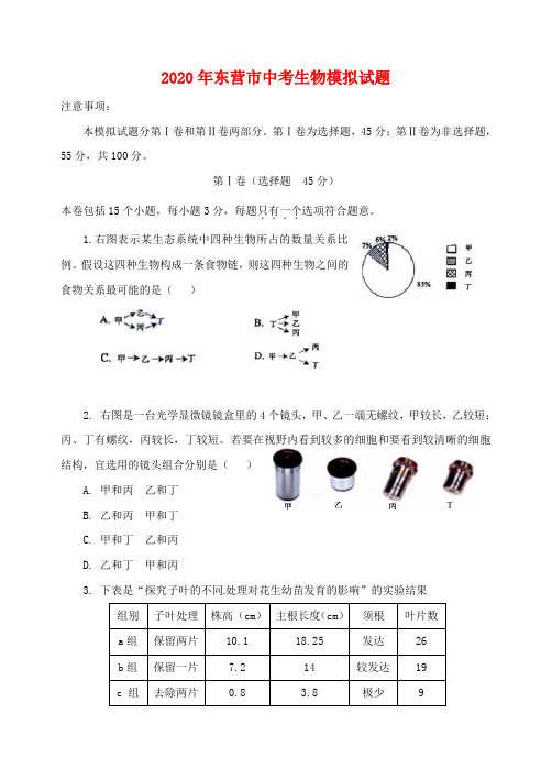 山东省东营市2020年中考生物模拟试题 中考