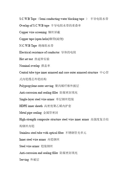 电缆产品中英文对照的一些产品词语