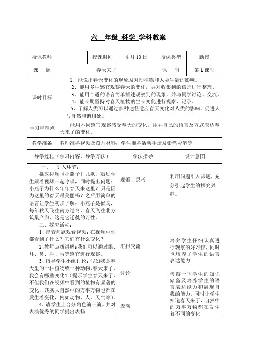 冀人2017课标版科学二年级下册《第二单元 春和夏 4 春天来了》优质课教学设计_3