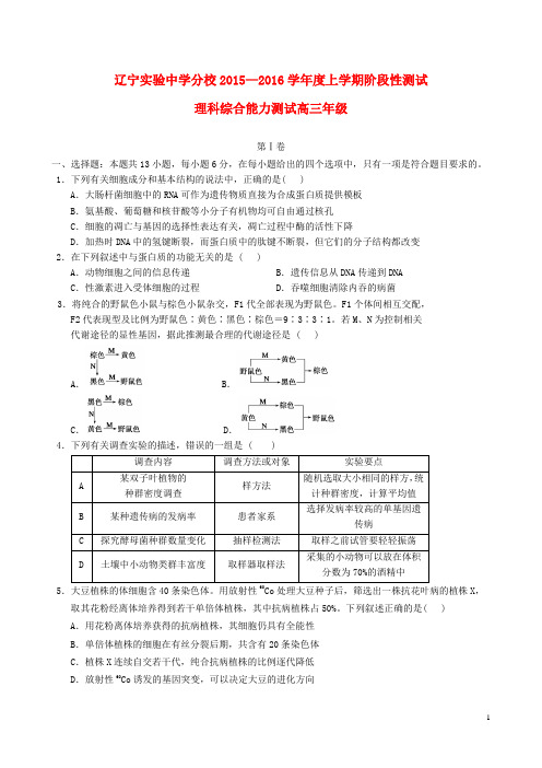 辽宁省实验中学分校高三理综12月月考试题