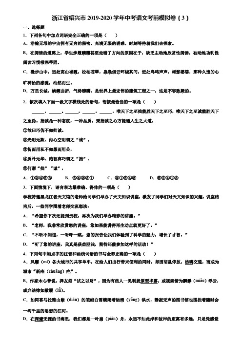 浙江省绍兴市2019-2020学年中考语文考前模拟卷(3)含解析
