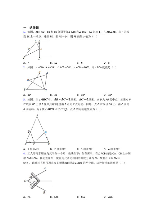 天津市南开中学八年级数学上册第十二章《全等三角形》(培优练)