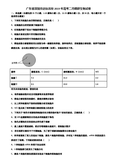 广东省深圳市达标名校2019年高考二月调研生物试卷含解析