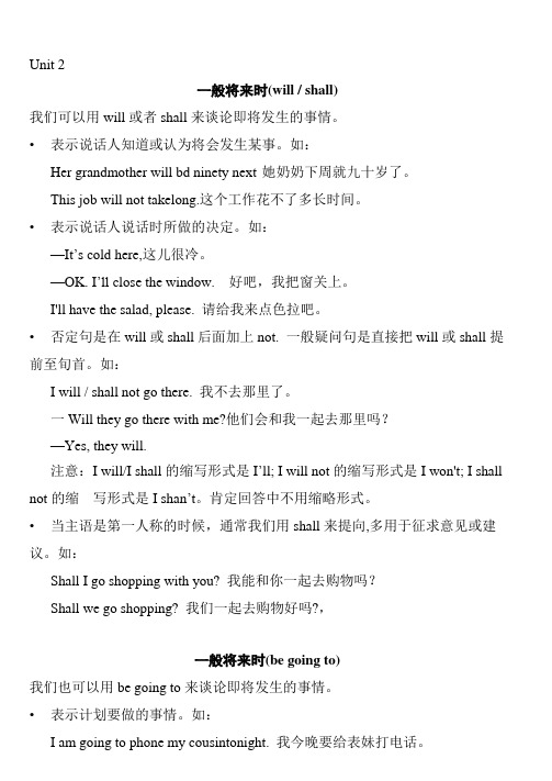 牛津英语译林版七年级下册语法课堂笔记 Unit 2