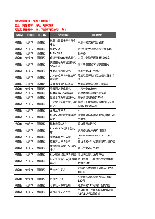 新版湖南省长沙市雨花区SPA企业公司商家户名录单联系方式地址大全50家