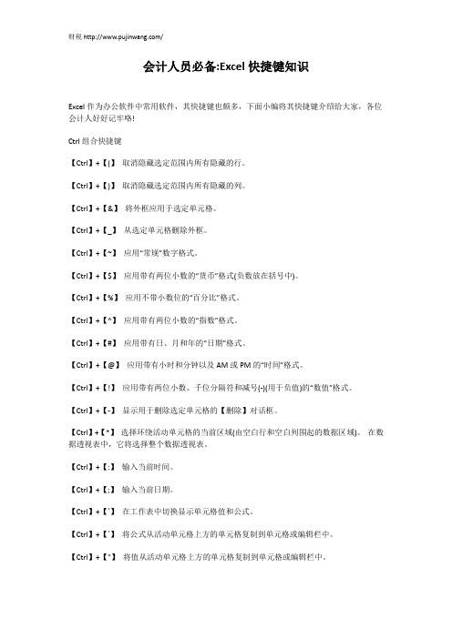 会计人员必备  Excel快捷键知识