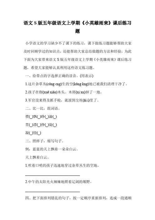 语文S版五年级语文上学期《小英雄雨来》课后练习题.doc