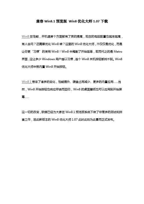 兼容Win8.1预览版 Win8优化大师1.07下载