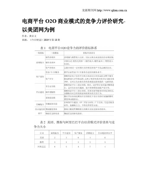 电商平台O2O商业模式的竞争力评价研究-以美团网为例